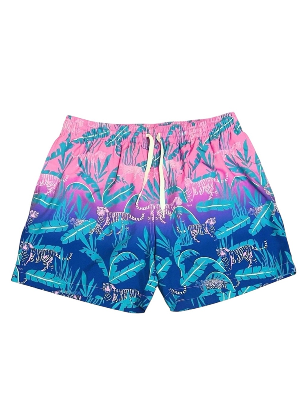 CHUBBIES The Hydrofoils Swim Trunks Pink Blue Mesh Lined Tiger Jungle 5.5" Sz XL